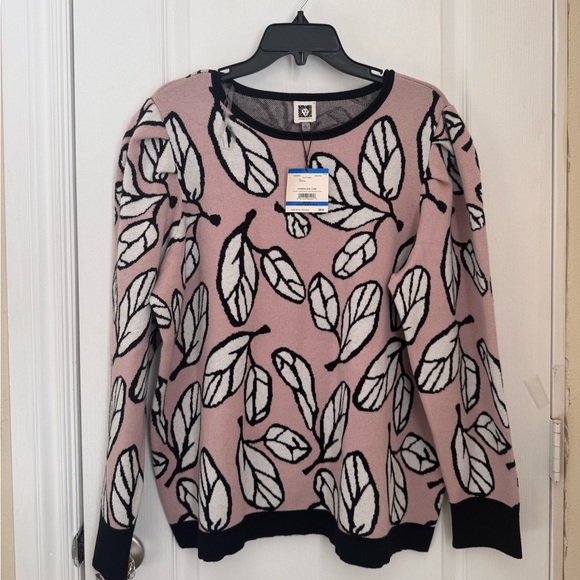 PUFF SLEEVE SWEATER. ANNE KLEIN PULLOVER SWEATER PINK AND JACQUARD. SIZE XL - Picture 10 of 16